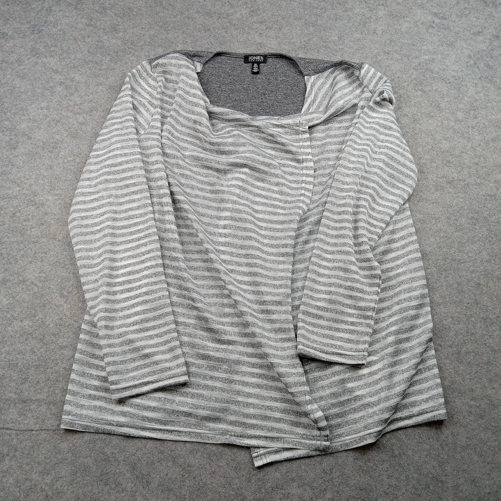 Jones New York Blouse Womens Large Gray Stripe Long Sleeve Jersey Knit Top